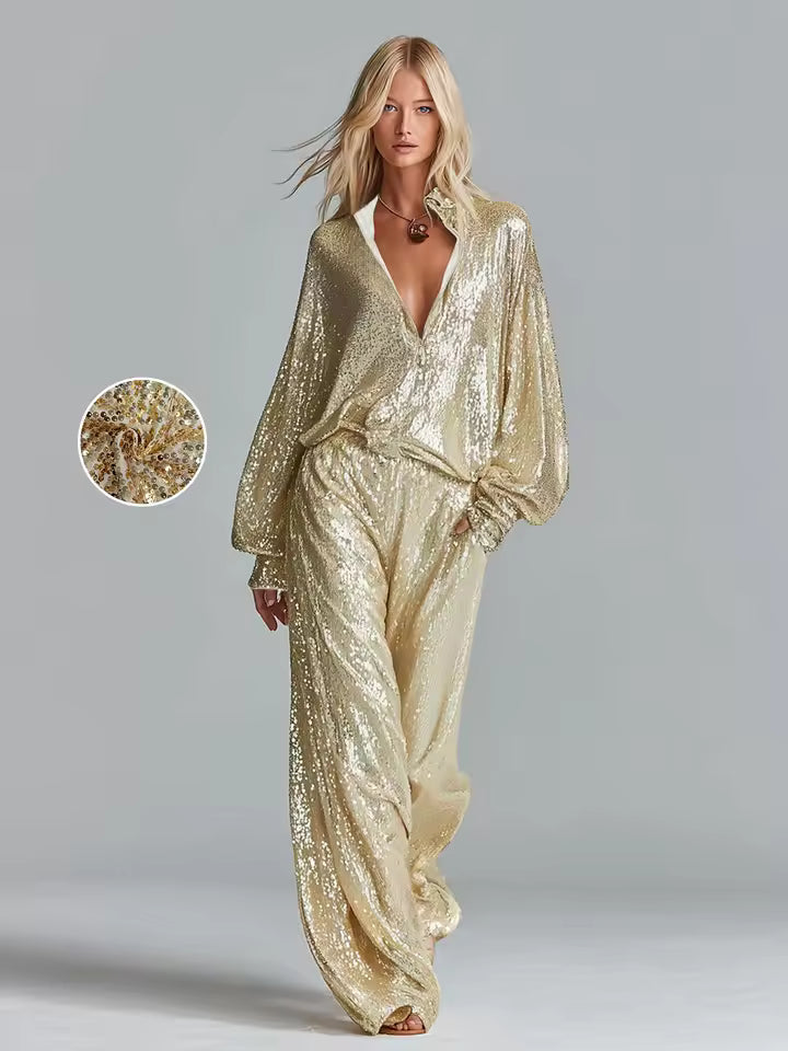 Conjunto Elegante con Brillo Dorado
