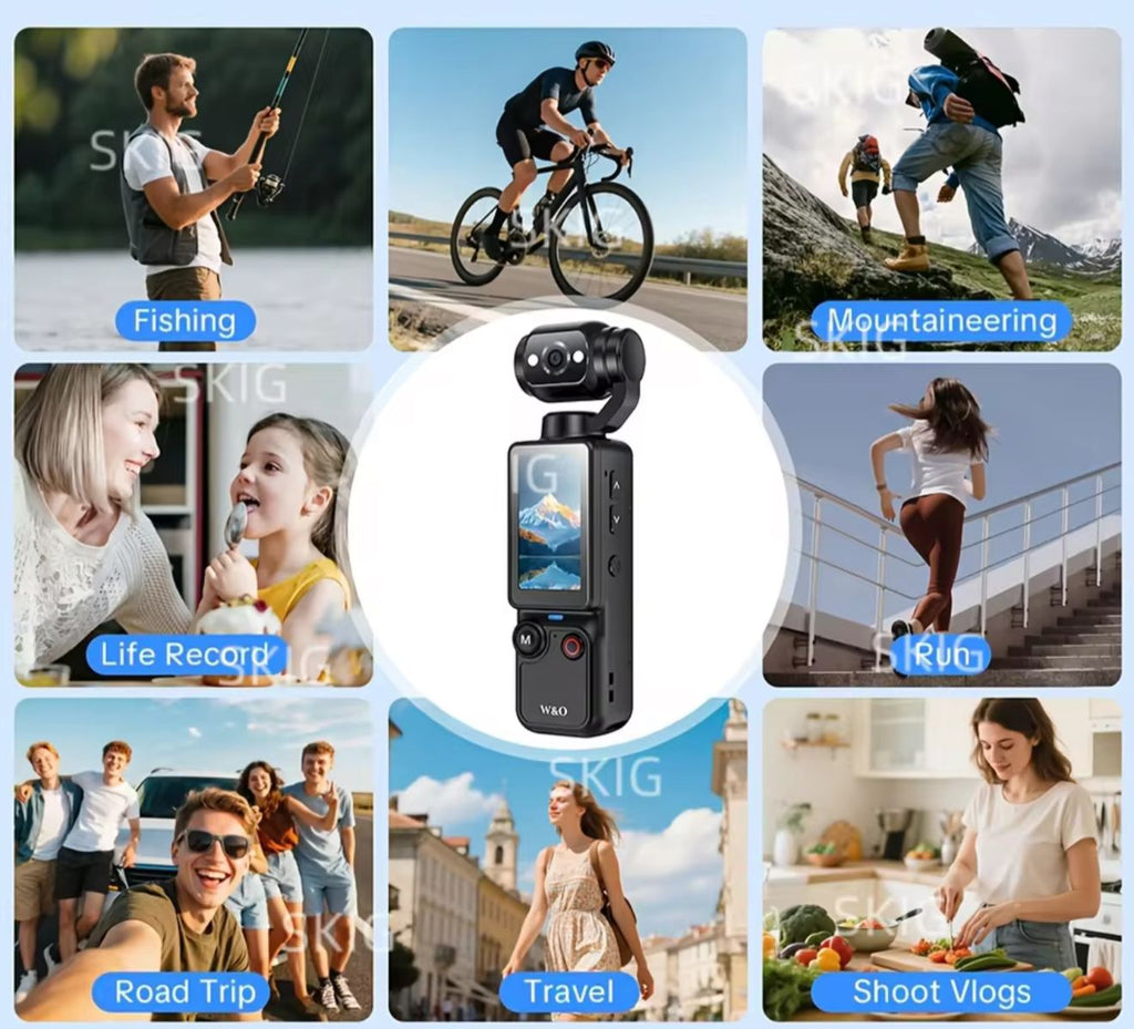 Compact 4K Camera with 180° Rotating Lens &amp; Built-in Light