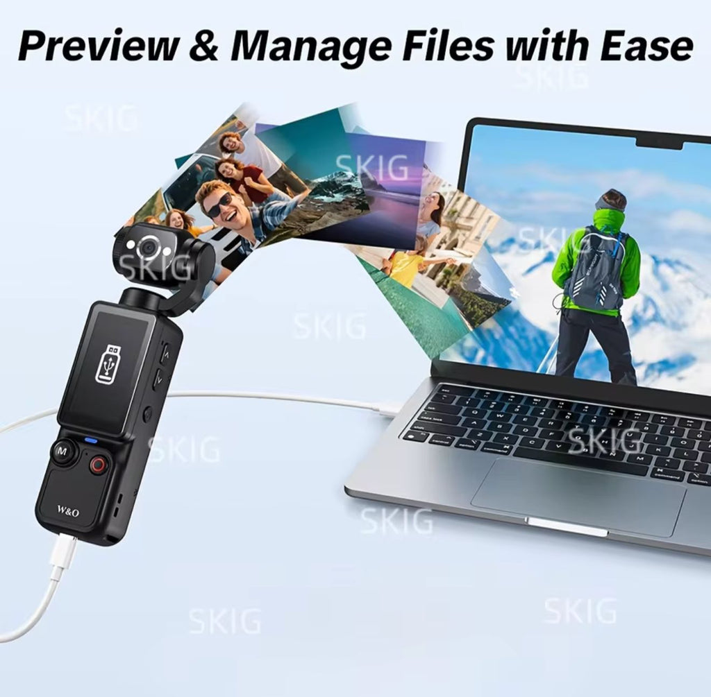 Compact 4K Camera with 180° Rotating Lens &amp; Built-in Light