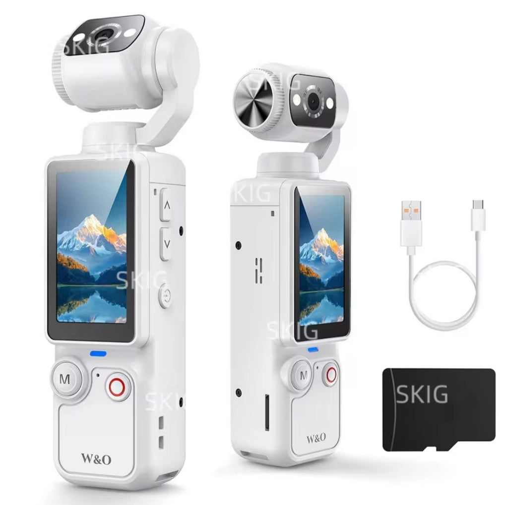 Compact 4K Camera with 180° Rotating Lens &amp; Built-in Light